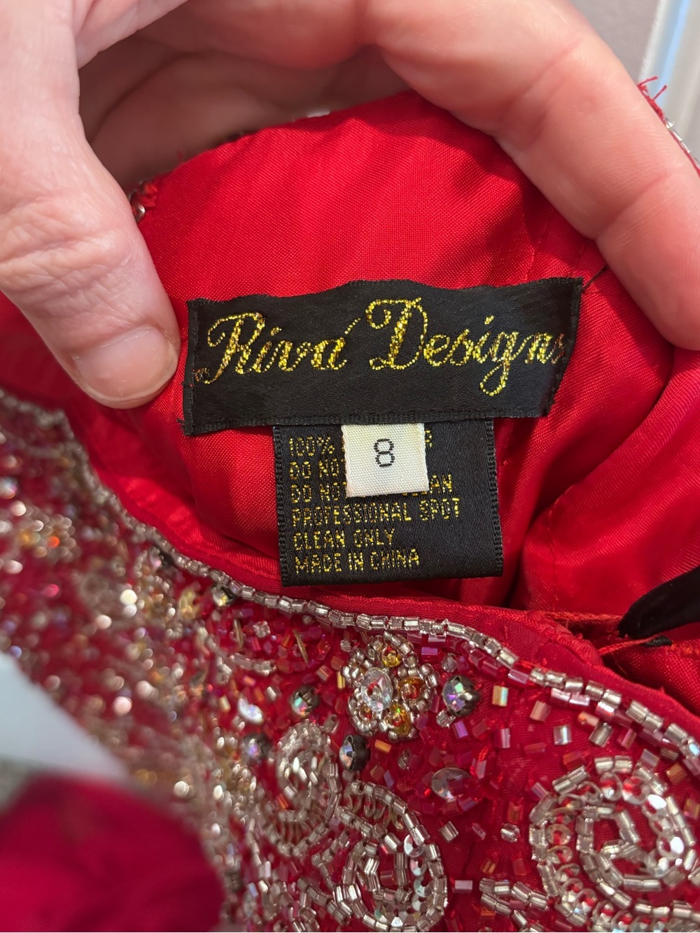 Riva Designs Beaded Strapless Red Evening Gown - Picture 15 of 16